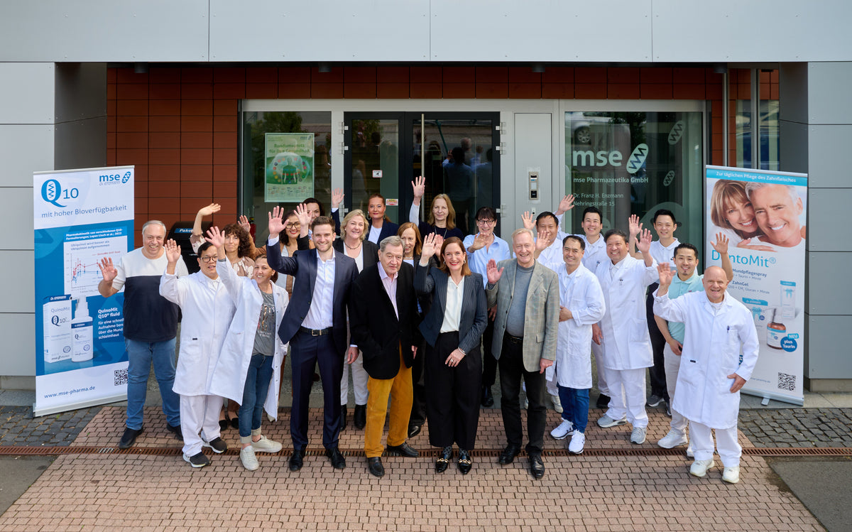 The mse Pharmazeutika team in front of the company building in Bad Homburg
